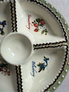Ceramic Sectioned Berry Serving Platter in Cream with Fruit Accents